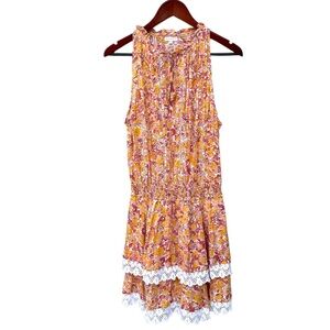Poupette St Barth Clara Dress Mini Lace Ruffle Smocked Floral Sleeveless Size S